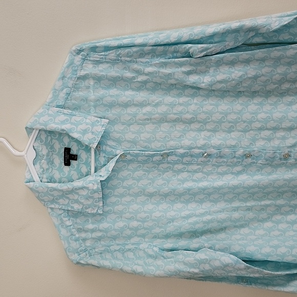 Talbots Seahorse Print Button Down Long Sleeve Blouse 100 Cotton Size X - Picture 2 of 8
